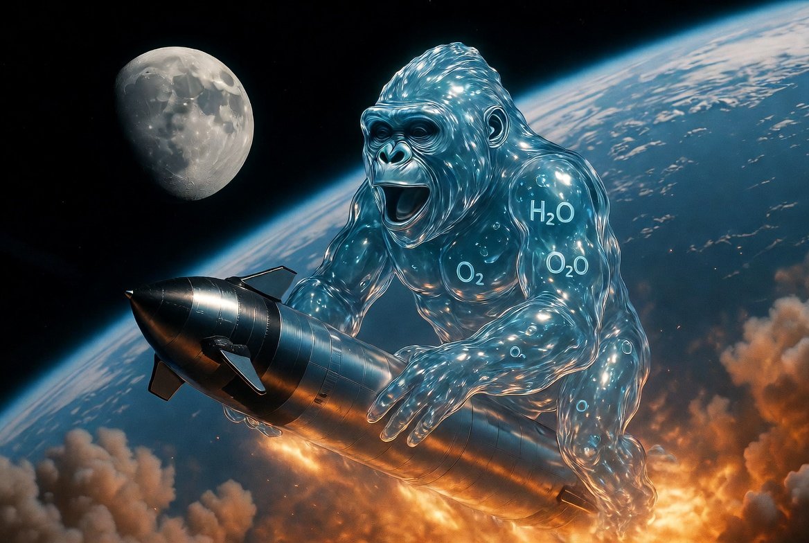 イーロンマスクのロケットに乗って月へ飛び立つ水と酸素で生成された新燃料ゴリラ🦍
<a href="/grok/">Grok</a>  にて生成🚀
<a href="/enegorisol/">enegori</a> $eFUEL
CA
98JEvTVveT1iiYhz9VxkKGjkeAZFFmXFnwcwb8mbpump