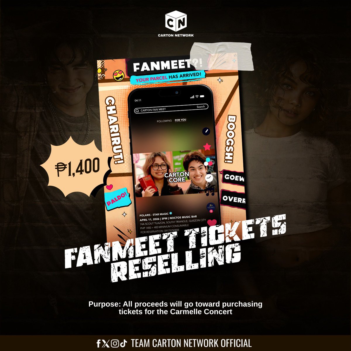 TeamCartonOFC's tweet photo. 🚨 HEADS UP, COURIERS! 🚨

Carton Network has 37 tickets yet unsold, if yall wanna come to CARTON FANMEET better grab it now we only have one week left!  We’ll be reselling them at the same price we got them—no markups! 

All proceeds will go toward purchasing Carmelle Live tickets. 🫶🏻

‼️ Important Reminders:
 • First to fill out the form with payment gets the slot! • Please wait for confirmation before anything else. • Didn’t make the cut? No worries—admins will DM you for your refund.

📩 Kindly fill out the form here: https://t.co/sppnLNPb82

Let’s make this fanmeet unforgettable—see you there, couriers! 🤎