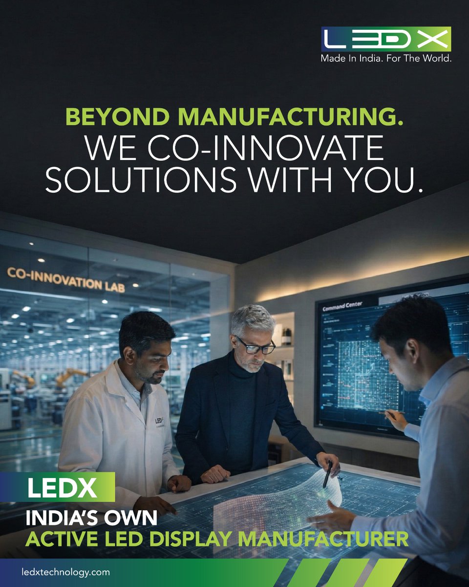 ledxtechnology's tweet image. We don’t start with products. We start with you.
Built from your vision. Engineered for your needs. That’s Co-Innovation at LEDX Technology.
LEDX — Made in India. For the World.

#LEDX #LEDDisplay #DigitalInnovation