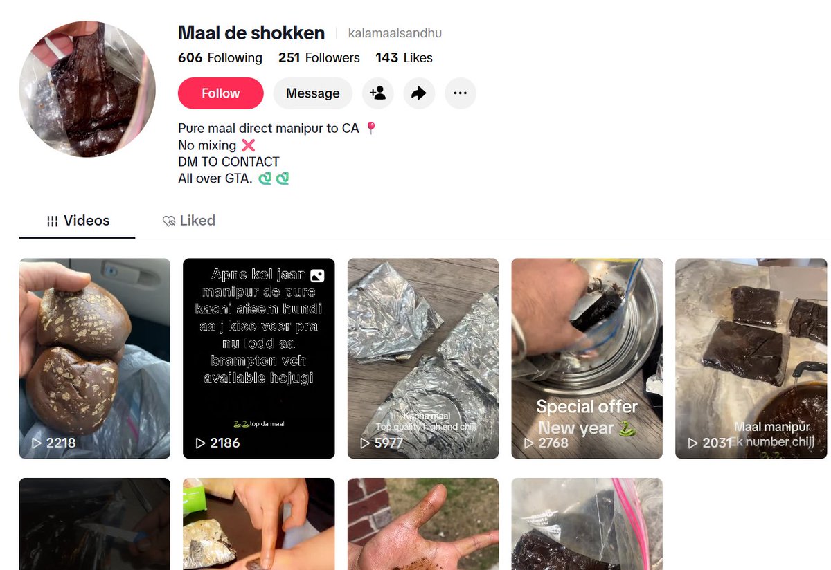 01CuriousGeorge's tweet image. Another day, another Indian openly trafficking #Opium online.  This one is in the #Toronto area.

When will the @rcmpgrcpolice and/or the @TorontoPolice start tackling this huge, Canada-wide issue because @TikTokCanada allows this shit to continue despite reporting these accounts