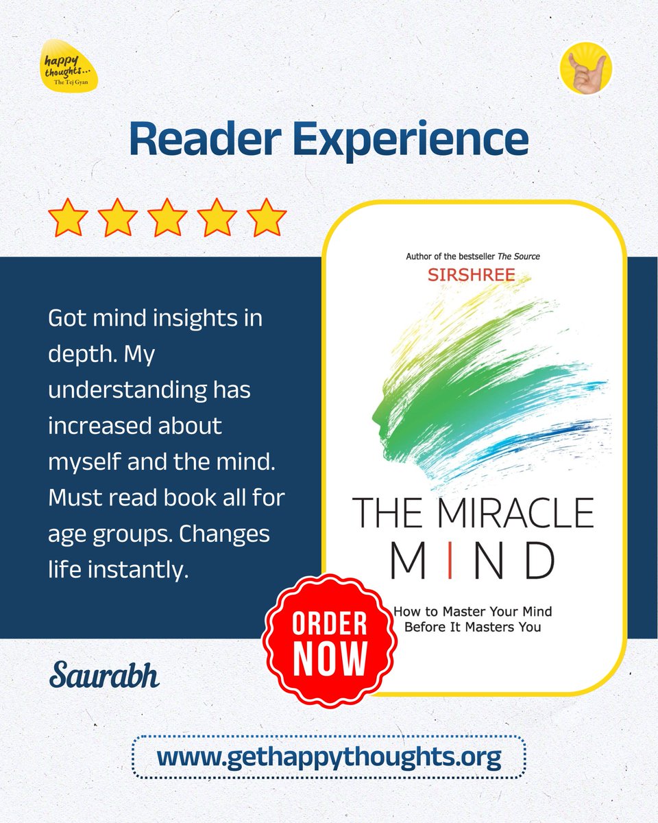 Sirshree's tweet image. Your mind can control your life…
or you can learn to master it.

The Miracle Mind
Break limiting beliefs &amp;amp; build a calm, powerful mindset.

Master your mind…
and life becomes a miracle.

gethappythoughts.org/shop/the-mirac…

#HappyThoughts #MindMastery