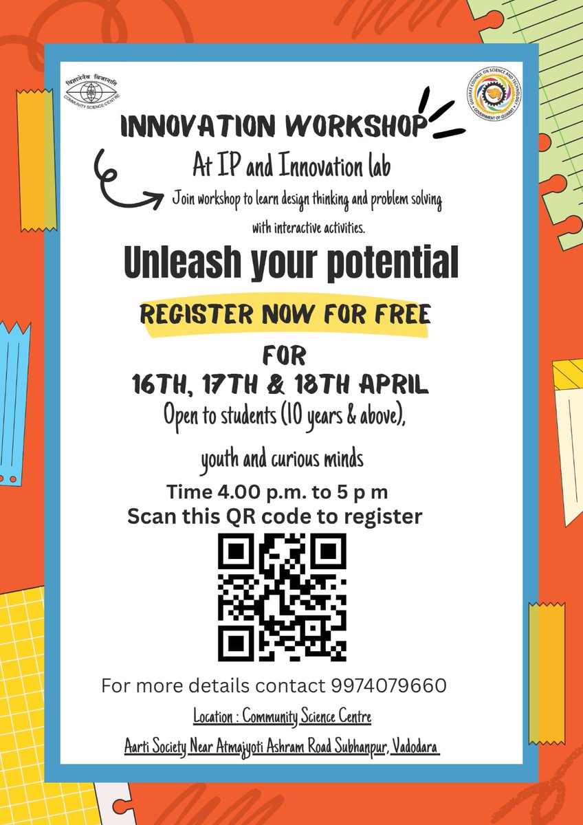 vadodara_csc's tweet image. 🚀 Unleash your potential at our Innovation Workshop!
Learn design thinking &amp;amp; problem-solving with fun activities 💡
📅 16th–18th April | 🕓 4–5 PM
🎯 Free registration – limited seats!
#InnovationWorkshop #DesignThinking