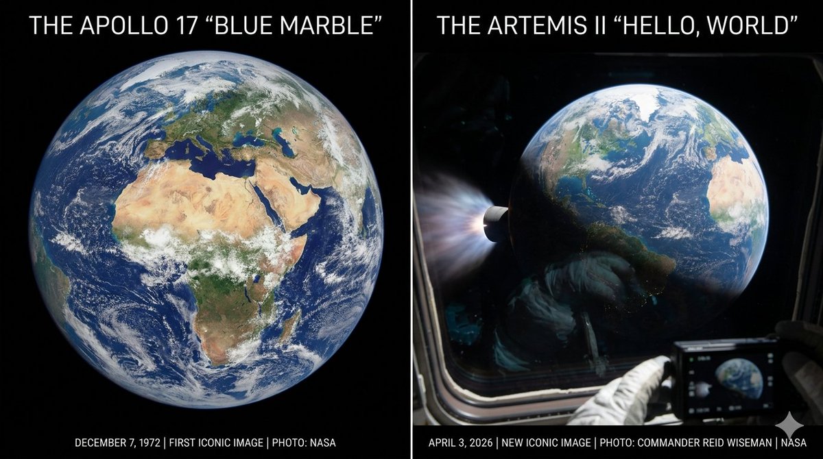 phermar's tweet photo. The #Earth vision from space 54 years later: two iconic pictures. #NASA, #Artemis, #Apolo. https://t.co/0P0pWHrhK6