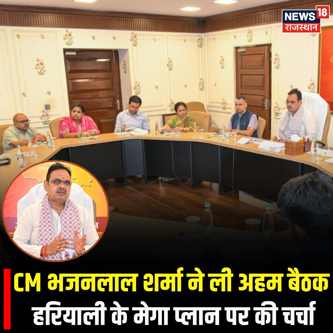 News18Rajasthan's tweet photo. Jaipur News : मुख्यमंत्री भजनलाल शर्मा ने ली अहम बैठक...हरियाली का मेगा प्लान को लेकर अहम बैठक ली....बड़े स्तर पर वृक्षारोपण लक्ष्य तय करने के निर्देश
@BhajanlalBjp
#Jaipur #CMBhajanLal #RajasthanNews #GreenRajasthan #Environment #MegaPlan #BreakingNews #News18Rajasthan https://t.co/HRr98SValn