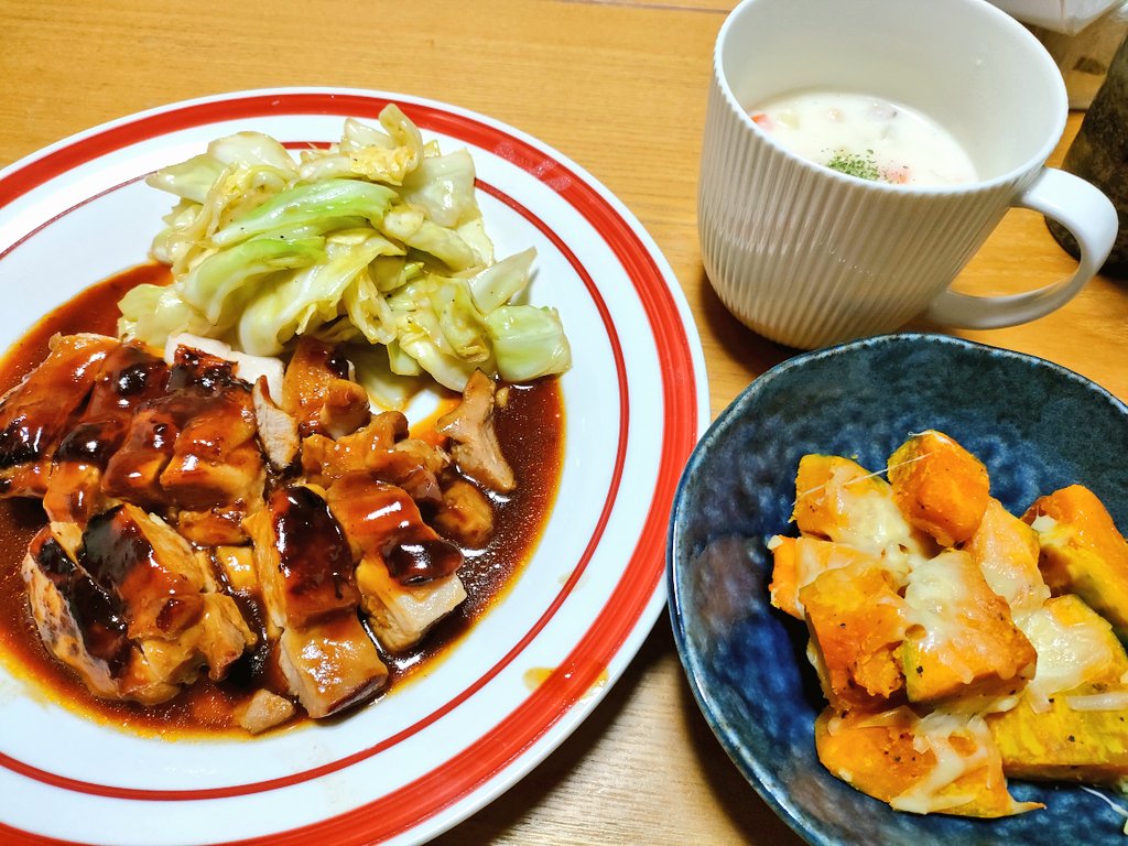 aimukamin's tweet photo. 土曜のお返し応援でしたー( ๑>ω•́ )۶✨

そして今日の晩ご飯は
鶏照り焼き
かぼちゃのチーズ焼き

でしたっ！🍚🍴

鼻水が止まらない…🤧 https://t.co/6Adkvs912P