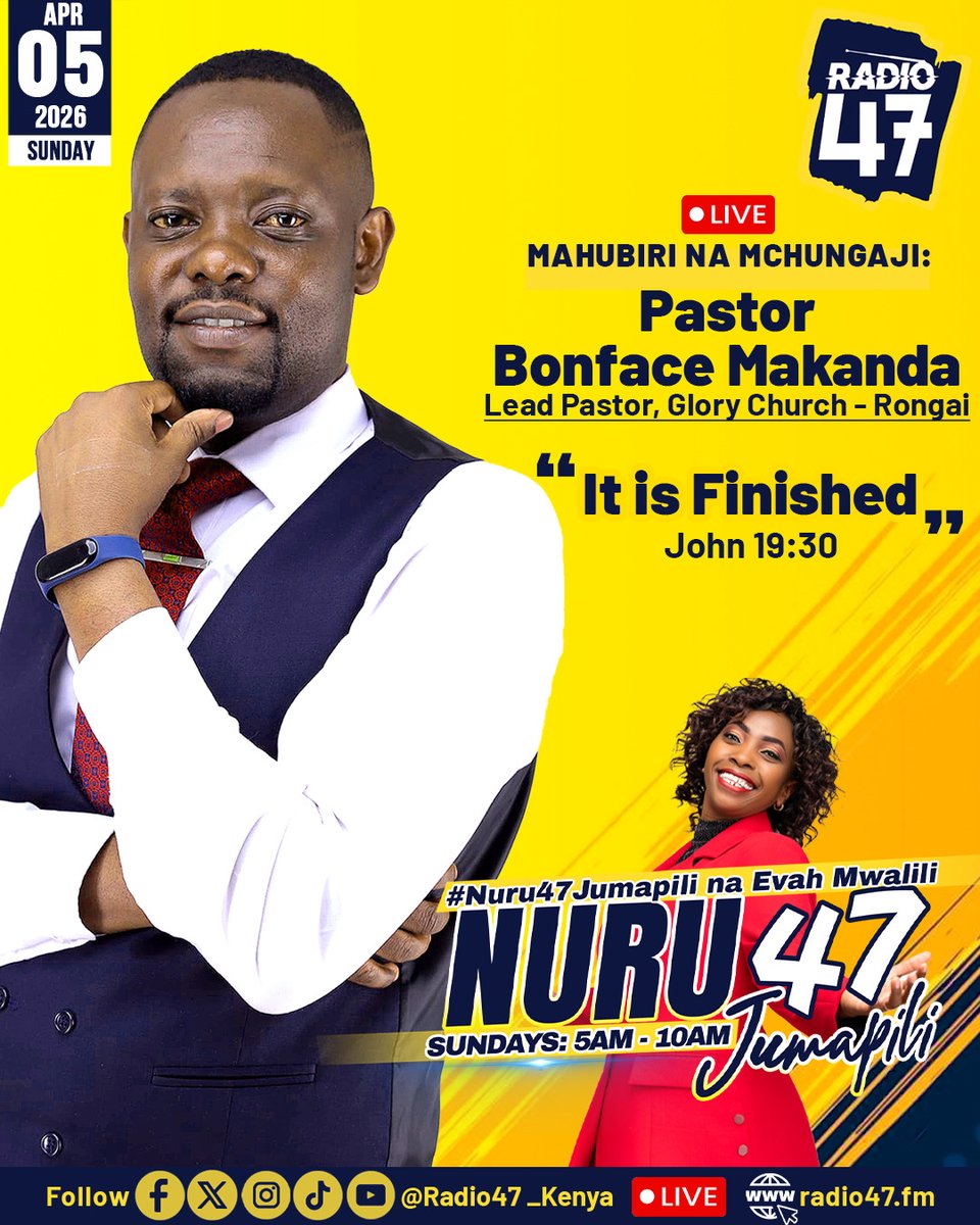 Radio47_Kenya's tweet photo. Gumzo na Mchungaji

It is finished!! Leo mchungaji Pastor Bonface Makanda  anatufunza maana ya Yesu kusema imekwisha. Pata mafunzo ya nuru!

Watch us live: https://t.co/YCJwEHy29y
Join WhatsApp channel: https://t.co/yRSuTPoSBv
WhatsApp No: 0719 739487
X: @radio47_Kenya: https://t.co/cxx6yIdELx
Facebook: https://t.co/8v6BwsCMl5
TikTok: https://t.co/q0lubL6Yqx
Instagram: https://t.co/lroM0JLYkB

@EvahMwalili  
#Nuru47Jumapili #HapaNdipo