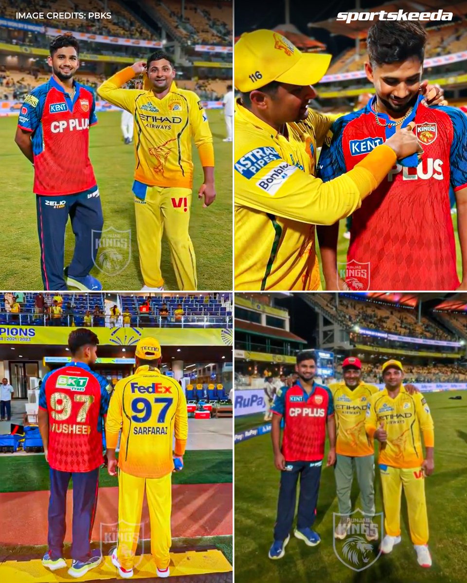 Sportskeeda's tweet photo. A wholesome moment as Sarfaraz Khan and Musheer Khan stand alongside their father ❤️💛📸
#IPL2026 #CSKvPBKS #Sportskeeda https://t.co/cGAyoFMszv