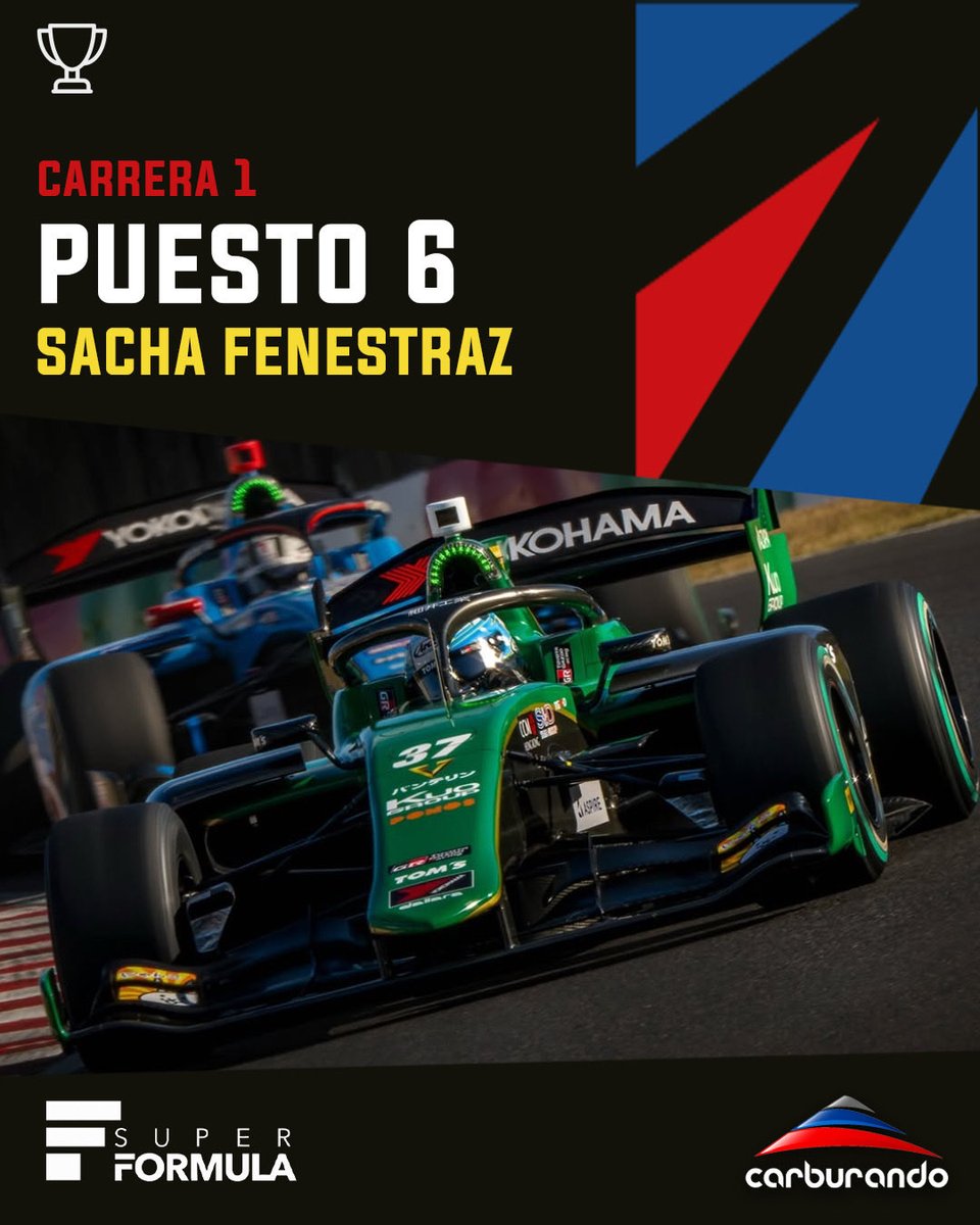 CarburandoTV's tweet photo. 🏁🌧️ En una carrera marcada por la lluvia, @sachafenestraz completó una sólida actuación y finalizó en el P6 en la primera final de la Super Fórmula Japonesa en Motegi.

🔜 El domingo a las 02:25hs, se pondrá en marcha la Carrera 2.

#SuperFormula #Fenestraz https://t.co/f00W9sjti9