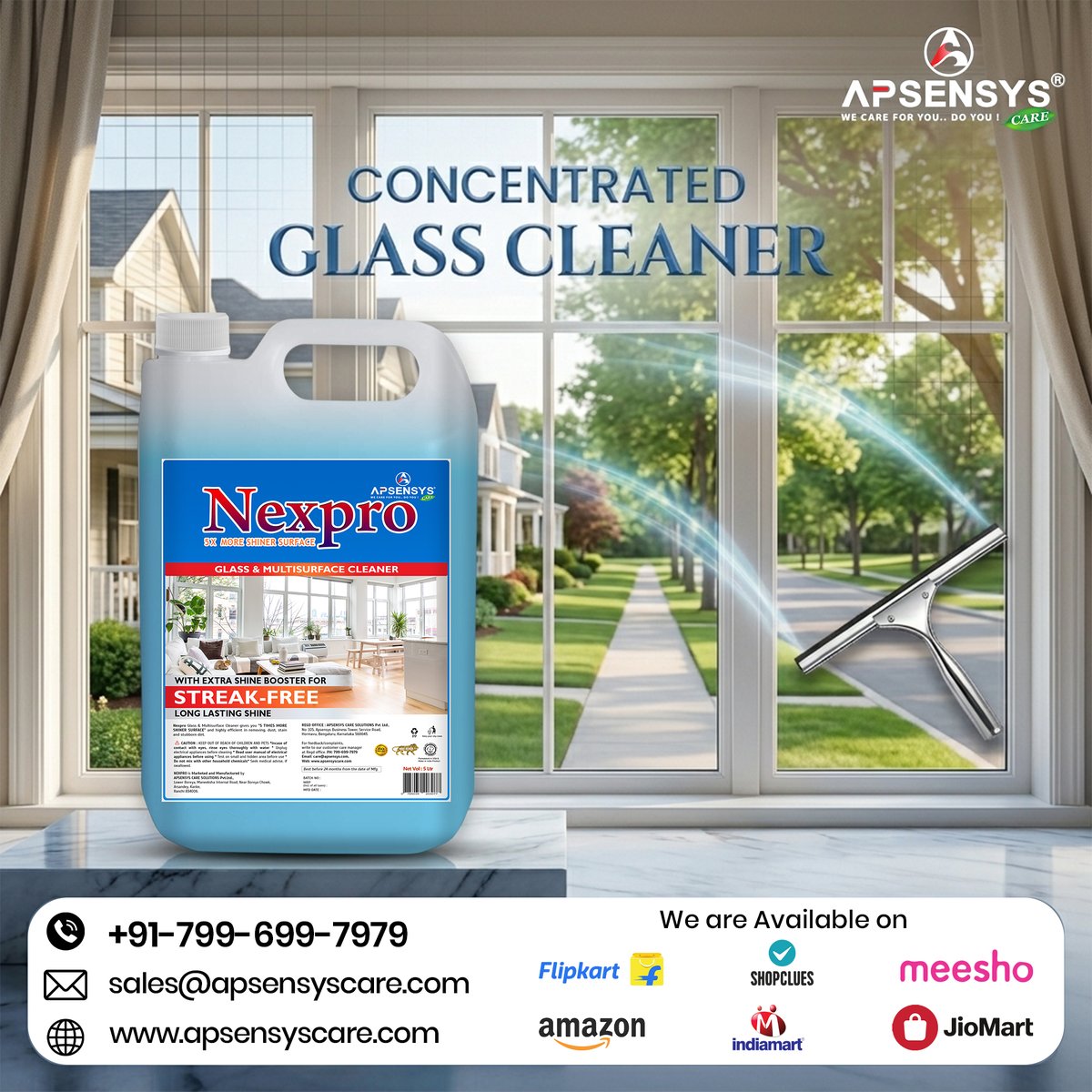 ApsensysCare's tweet image. NEXPRO GLASS CLEANER

Say goodbye to smudges and fingerprints. Our advanced glass cleaner cuts through dirt and grease in seconds.

Reach out to us:
+91-799-699-7979
sales@apsensyscare.com
website: apsensyscare.com

#GlassCleaner #CrystalClear #Spotless #apsensyscare