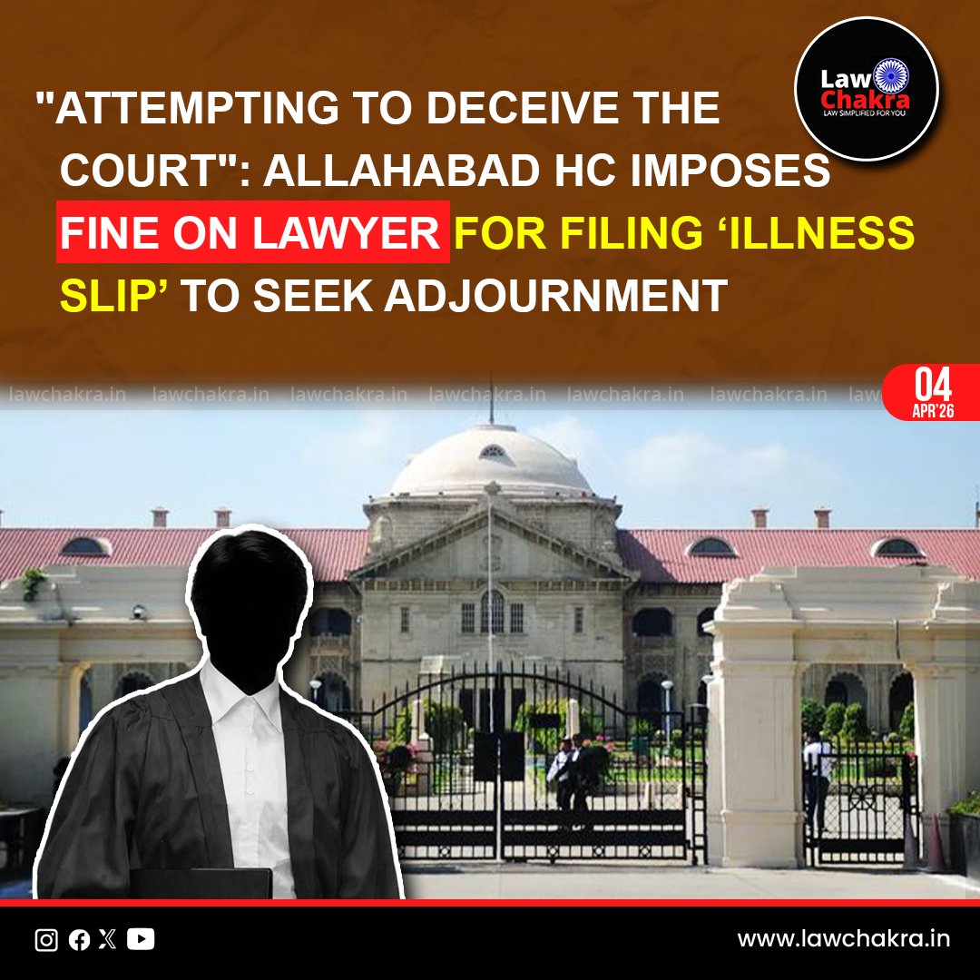 LawChakra's tweet image. The Allahabad High Court has taken a stern view of misconduct, imposing a Rs.20,000 cost on a lawyer for “attempting to deceive the Court.” The bench found he filed an illness slip while appearing in another courtroom today.
Read More At: lawchakra.in/high-court/law…
#allahabadhc