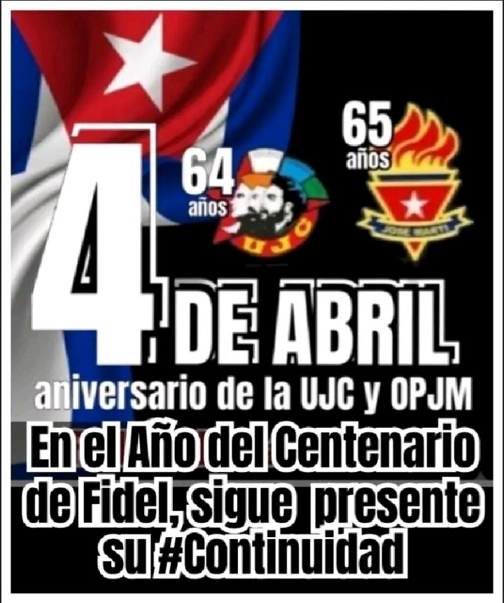 La <a href="/UJCdeCuba/">UJC de Cuba</a>  y la <a href="/OPJMCuba/">OPJM Cuba</a> representan la continuidad histórica y la confianza en las nuevas generaciones. Sus aniversarios son una oportunidad para reconocer el papel de los jóvenes y niños en la construcción de un país más justo y solidario.

#PasiónXCuba🇨🇺 ##100AñosConFidel