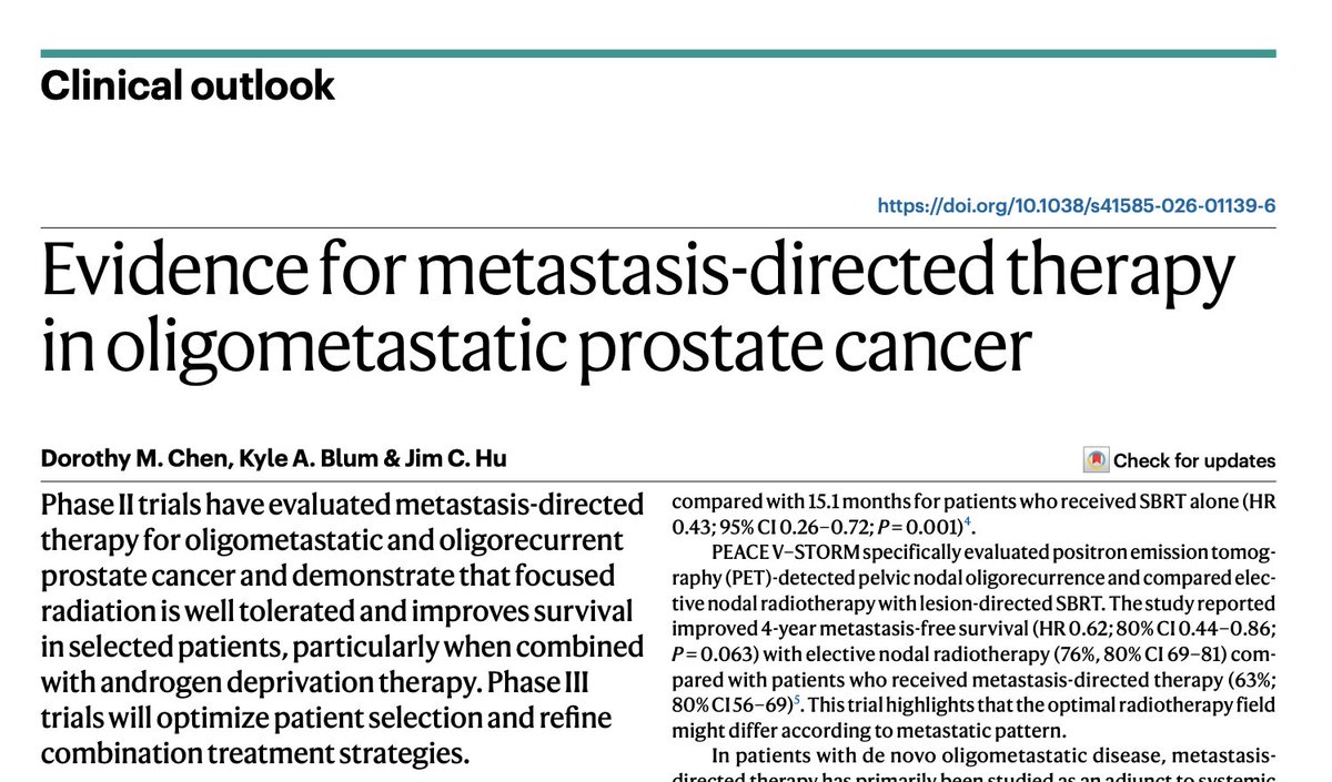 DrYukselUrun's tweet photo. SBRT to oligometastatic lesions consistently delays ADT, improves PFS, and in some trials cuts biochemical recurrence.
Phase III data is still maturing. Patient selection varies. Imaging definitions differ. @NatRevUrol @OncoAlert @APCCC_Lugano https://t.co/V1lHNxmvNl