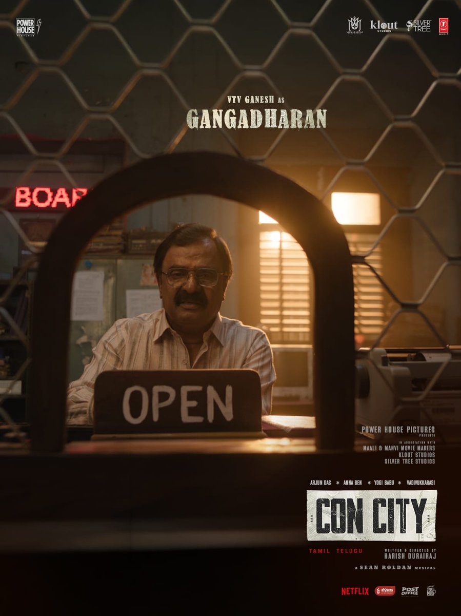 UVCommunication's tweet photo. The crazy world of #ConCity has an endless list of characters!

- Arul Doss as Gopi
- VTV Ganesh as Gangadharan
- Nandagopal as Inspector Kalyana Sundaram
- Akhilan as Jeeva

A film by @harish_durairaj, coming soon to theatres.

Starring @iam_arjundas @benanna_love @iYogiBabu #Vadivukkarasi #Akhilan. 

@powerhousepic in association with @Maaliandmaanvi @kloutstudios and
@SilverTreeOffl

A @RSeanRoldan musical

@arunprajeethm @vijaymp29  @Netflix_INSouth @TSeries @tseriessouth @vithurs_ @ahimsafilms @sidhuwrites @proyuvraaj