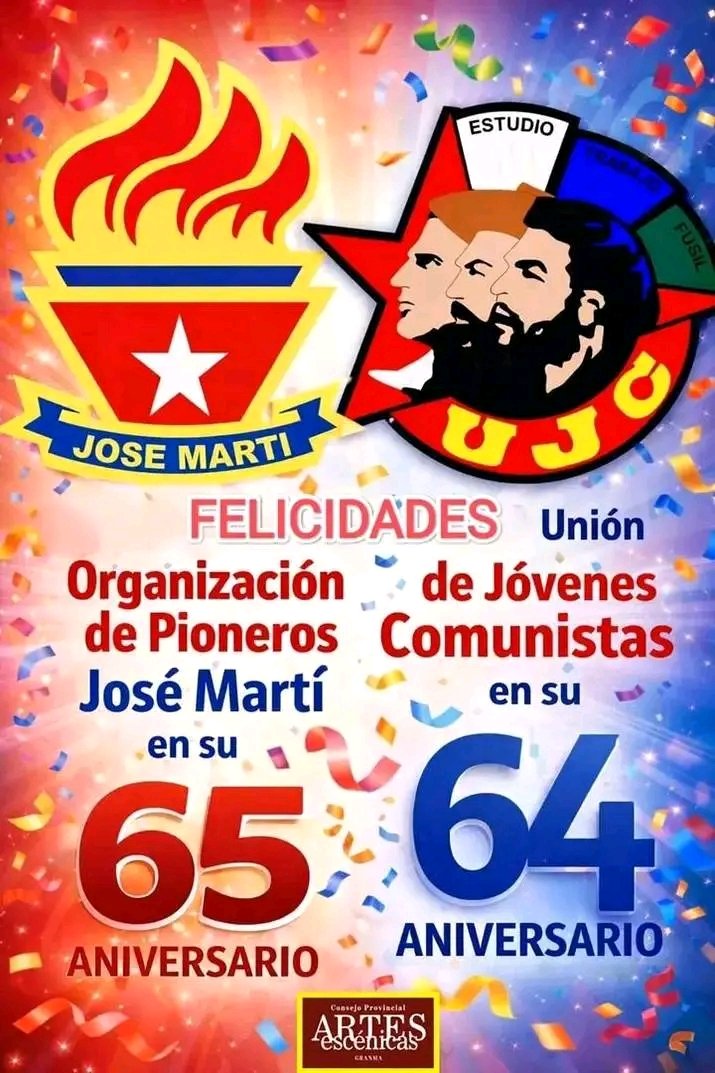 Los trabajadores del Programa Salas de Televisión en Cauto Cristo felicitan a la Organización de Pioneros José Martí y a la Unión de Jóvenes Comunistas en sus nuevos Aniversarios.
#UJC#OPJM65
#DondeLateMiFuturo 
#JuventudCentenaria
#100AñosConFidel
#CautoCristo