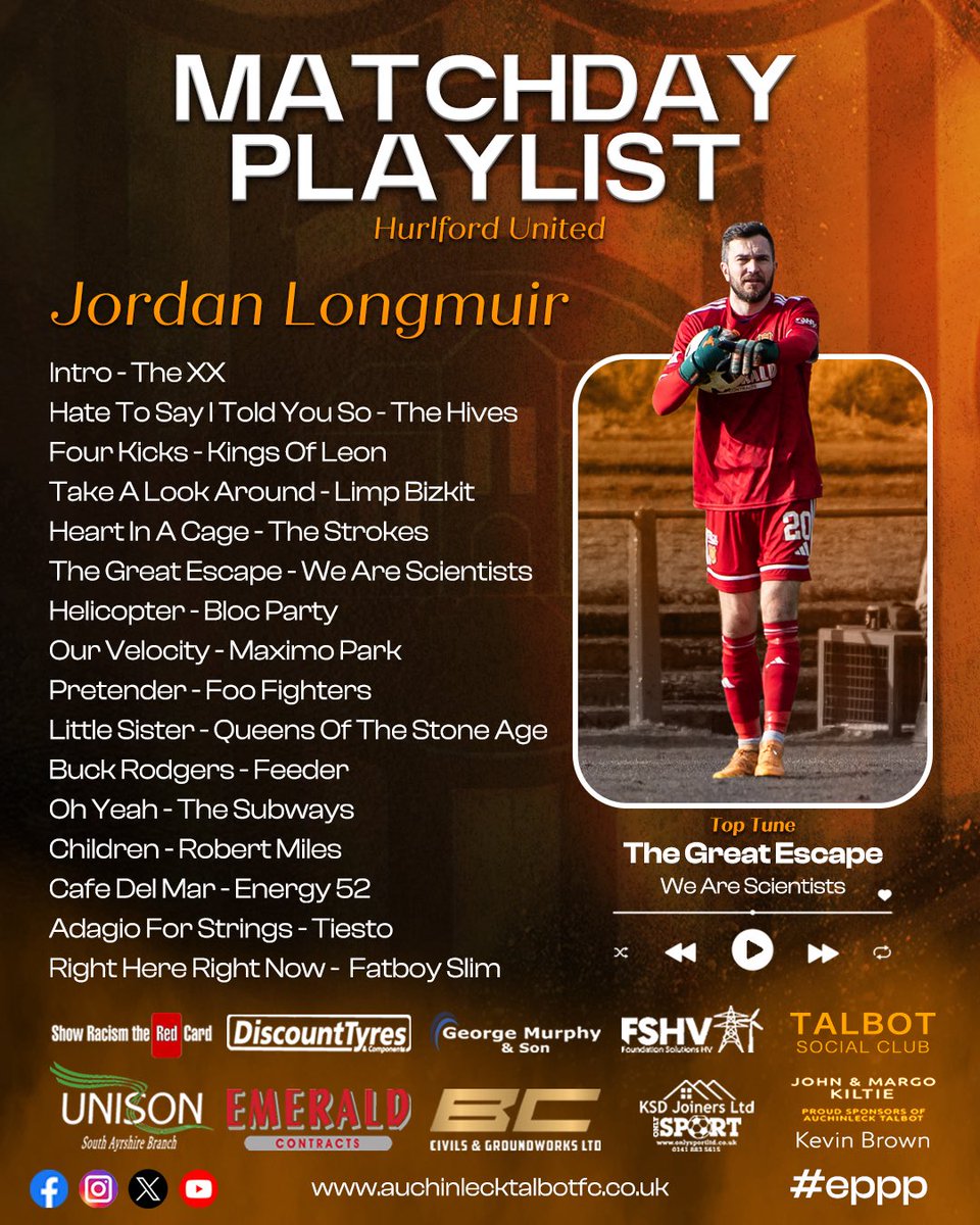 atfc1909's tweet image. 🎶 Today’s Matchday Playlist from Jordan Longmuir

Thumbs up or thumbs down?👍👎

Team news 🔜 

#eppp
