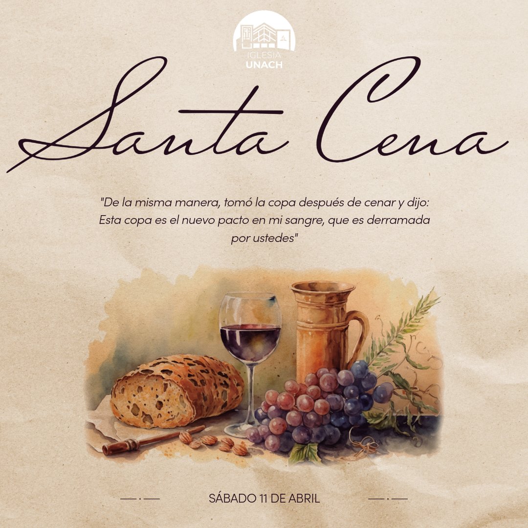 ✨ Santa Cena ✨

Un momento para recordar el amor de Cristo, renovar nuestra fe y agradecer su sacrificio. 🍞🍷

“Porque cada vez que comen este pan y beben esta copa, proclaman la muerte del Señor hasta que Él venga.” — 1 Corintios 11:26

📅 Sábado 11 de abril
Te esperamos 💛