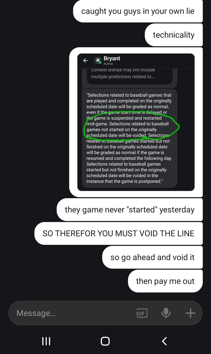 TOP_B4's tweet photo. @ChalkboardHQ RUN ME MY MONEY!
KC game got postponed. Never played an inning. Line should be voided and shield play should pay me out about 34x
Attached are copies of me catching you guys in your own lies! https://t.co/DHsfNEjFHh
