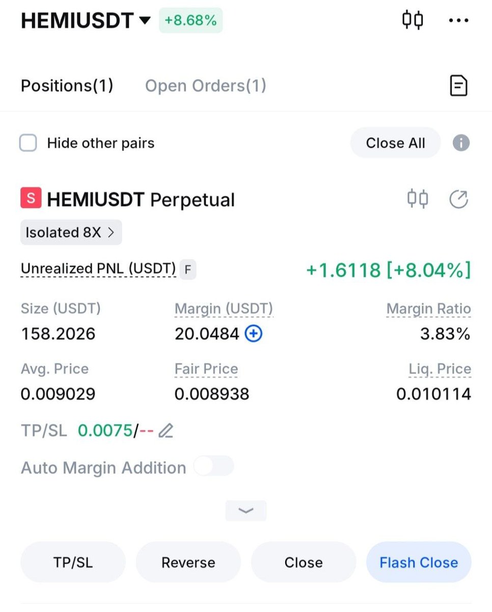 traderwolf314's tweet photo. 150$-1500$  (10x challenge)

$HEMI  short. (8x Lev)  20$

SL. (Liquidation)

Tp.  (0.0075$) https://t.co/PiFchN2jmW