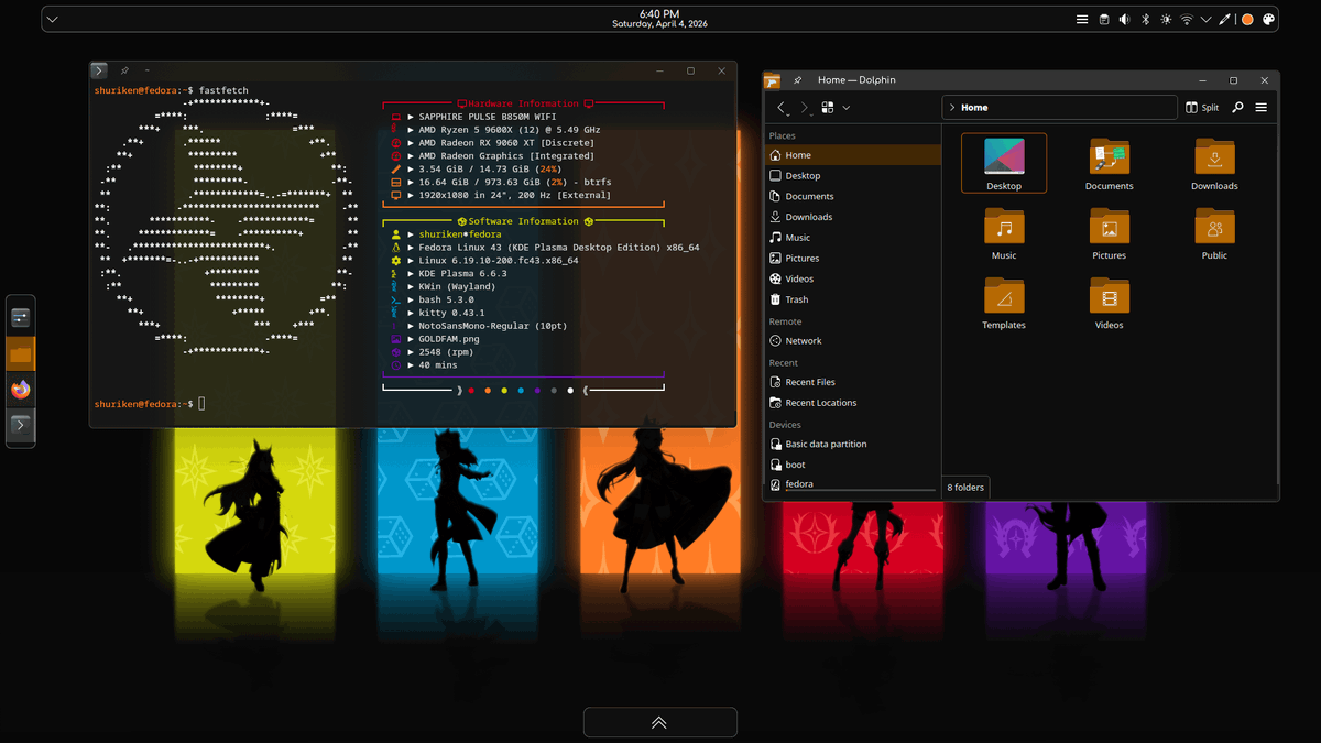 [KDE Plasma] New PC, switched to KDE, simple rice with panel colorizer ...