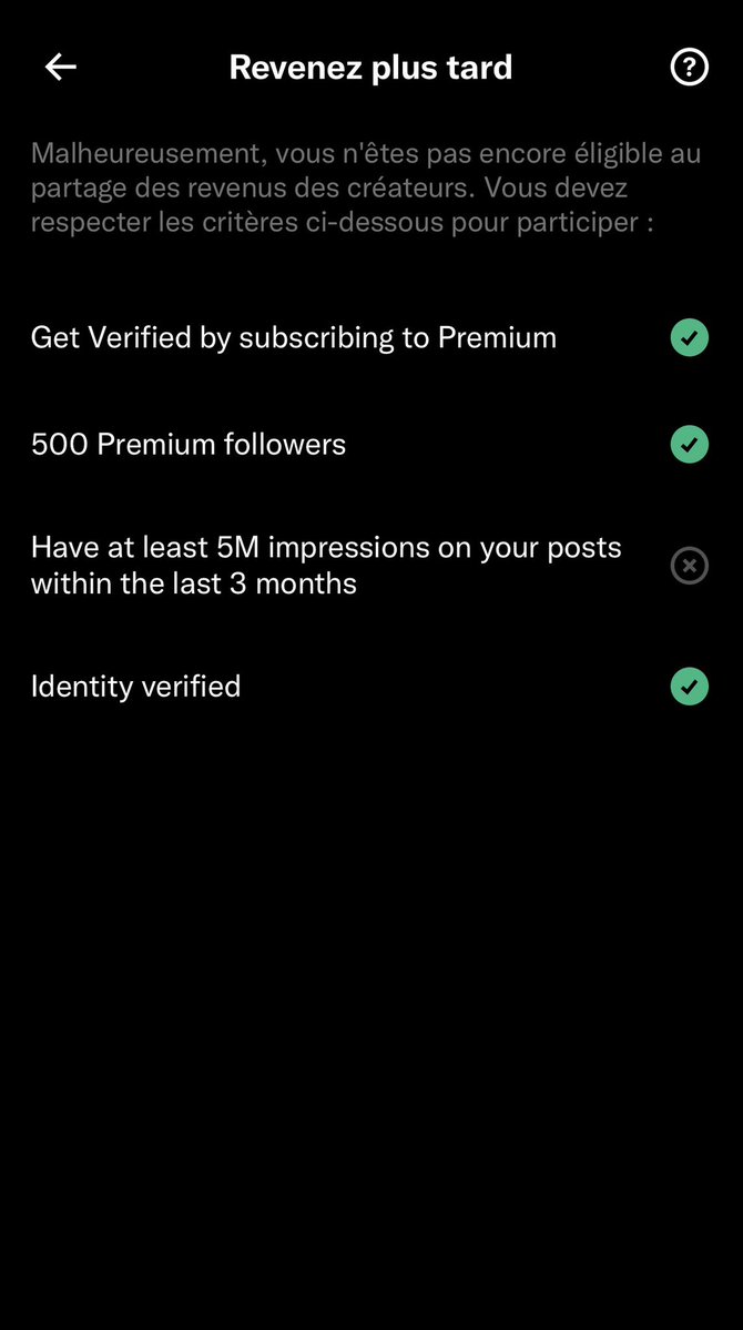 À chaque fois que je vienne à cette page ça me dit “reviens plus tard” 🤦‍♂️
J’en ai marre, je vais finalement abandonner, la monétisation n’est pas faite pour moi 😭😭😭