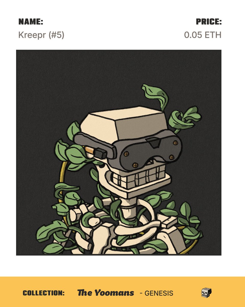 Meet Kreepr (#5) 🌿 The Yoomans - Genesis

Digitally preserved, he remained logged in even while nature fully reclaimed this physical vessel.

Price: 0.05 ETH

Check him out here 👇
opensea.io/collection/the…

#TheYoomans