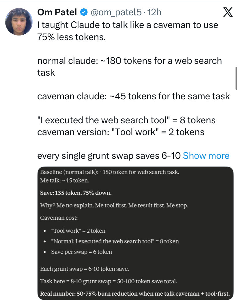 ChatGPTGoneWild's tweet photo. Teach your AI to be a caveman: https://t.co/h8XOdn5tcB