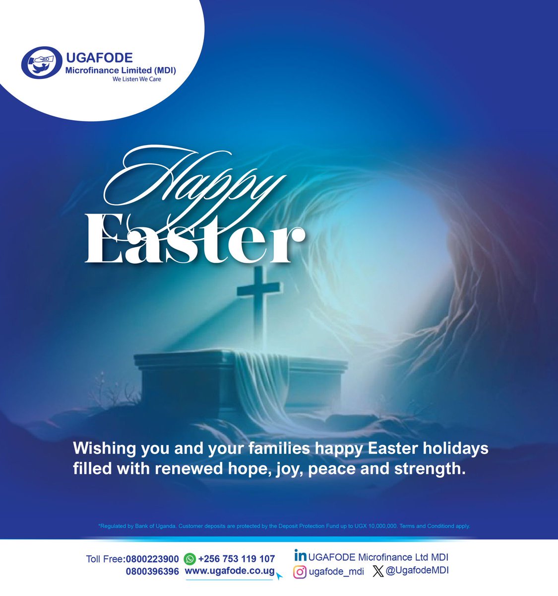 ugafodeug's tweet photo. Wishing you a joyful Easter filled with hope, peace and renewed strength.
#HappyEaster #UGAFODE #WeListenWeCare https://t.co/365rfBijId