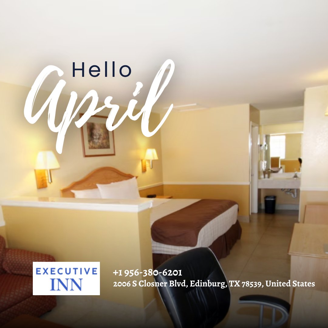 EdinburgInn's tweet image. Hello April 🌸
New month, fresh stays, and comfortable nights in Edinburg.
Stay with us and start April relaxed.

🌐 bit.ly/4hCExJU
BOOK NOW

#ExecutiveInnEdinburg #HelloApril #EdinburgTX #SpringStay