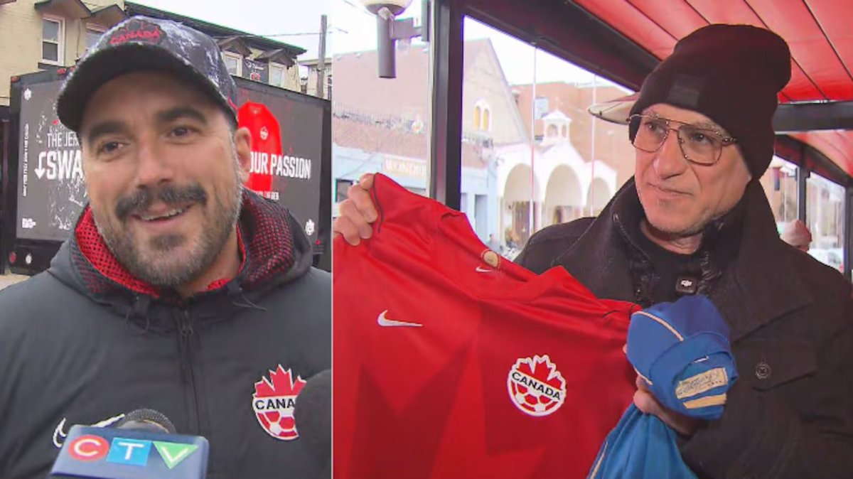 CTVToronto's tweet photo. #NEW: ‘There were some tears’: Jersey swap turns into giveaway as fans get free Canadian gear and keep Italian shirts https://t.co/6wV0gVV2jr https://t.co/ZifHtE4qXg