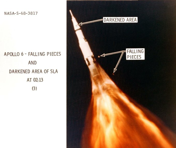 contactlight69's tweet photo. #Apollo6 (AS-502) launched on April 4, 1968 and suffered the loss of 2 engines in its second stage and failure to restart the J-2 engine when in orbit.
Also 10G pogo and a lot of parts fall over the vehicle.
Eight months later, the next Saturn V flight was crewed for #Apollo8. https://t.co/A2y9k2NSFm