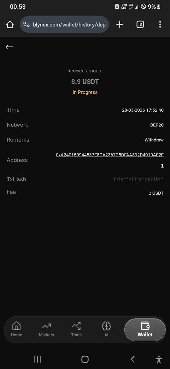melodyt599's tweet photo. @Blynex_ex Yesterday I made a withdrawal but why hasn't it entered my wallet and there is no withdrawal history? https://t.co/sUtWkc66x6