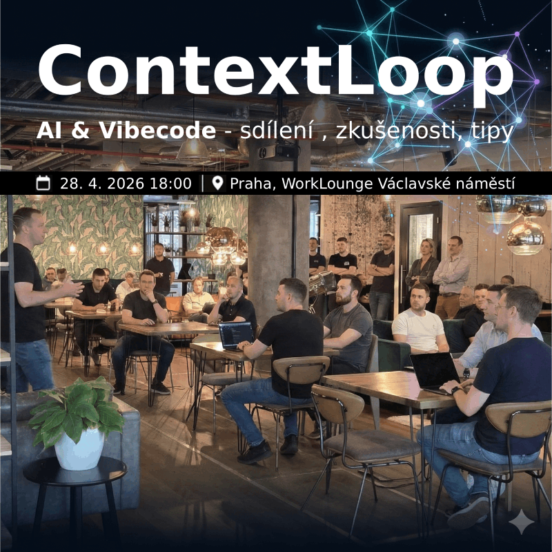 ContextLoopCZ's tweet photo. ContextLoop Q2/2026 – AI &amp; Vibecode: sdílení reálných zkušeností, trablů a tipů!
Út 28. 4. 2026, 18:00–22:00 WorkLounge Václavské náměstí, Praha
Opravdové projekty, faily, hacky, minihackathon a bonus AR brýle! 
https://t.co/vHdwqfJMgg Těšíme se. :) #AI #Vibecoding #ContextLoop https://t.co/3p8jUJSTSC