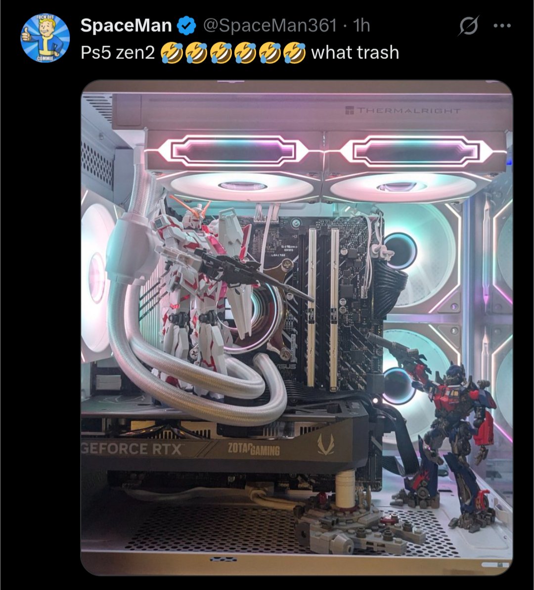 This is the vibe of PC malfunction race. A bunch of fake engineers putting toys into a PC case. 

Forget wolverine or GTA 6 🤣