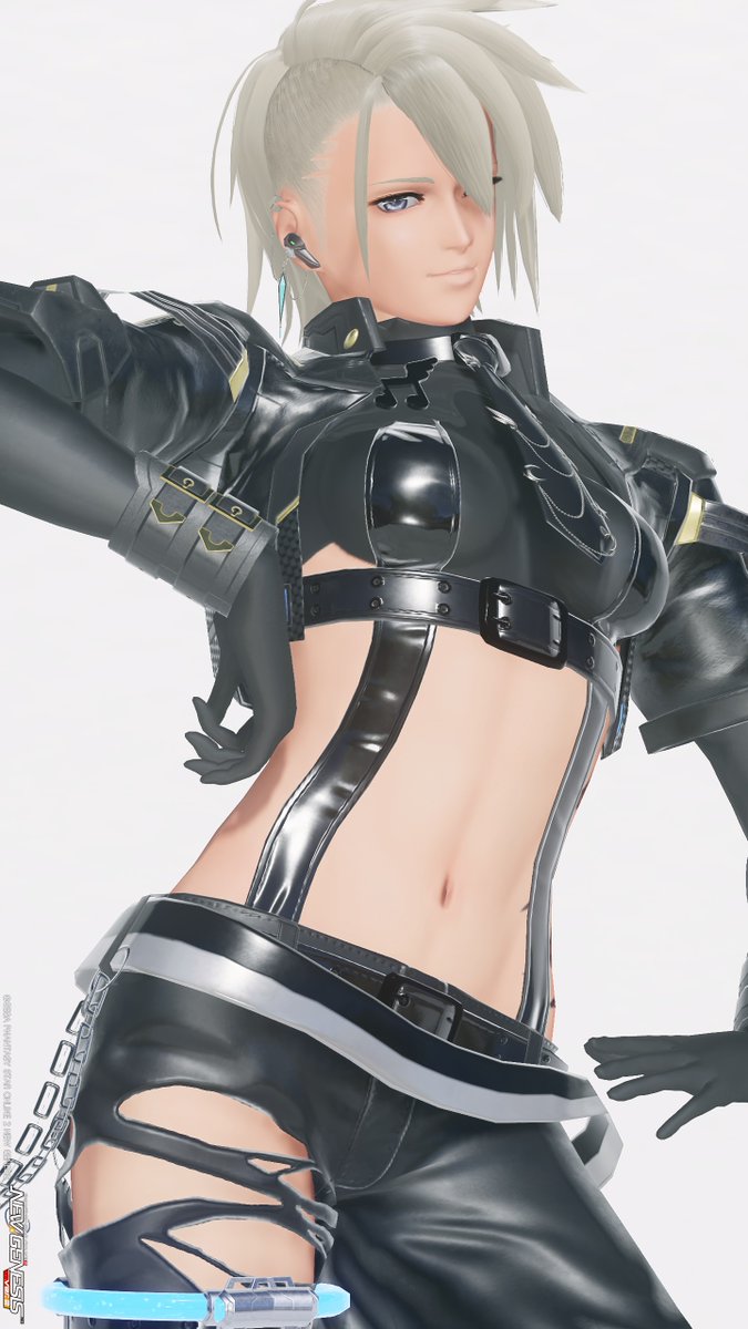 色々アクセやアウターと組み合わせを考えていたら、オペラーテユニファOuとの組み合わせに落ち着いた、イケメンパンクススタイルのおねえさんでした！
#PSO2NGS 
#PSO2NGS_SS
