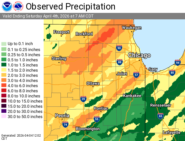 [12:08 PM CDT 4/4/2026] Here's a look at radar-estimated precipitation totals over the last 3 days. This has been a particularly active stretch, with several waves of storms delivering periods of severe weather and flash flooding to the region. #ILwx #INwx