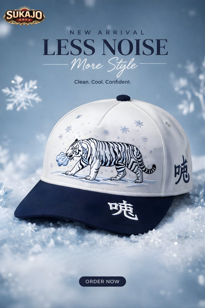 Sukajo18's tweet image. Less Noise. More Style. Sukajo White Tiger Snow Cap just dropped! Clean white and navy design with intricate tiger embroidery and Japanese kanji  pure elegance meets streetwear. Limited pieces only. Grab yours before they're gone.
#HatGame,#EmbroideredCap