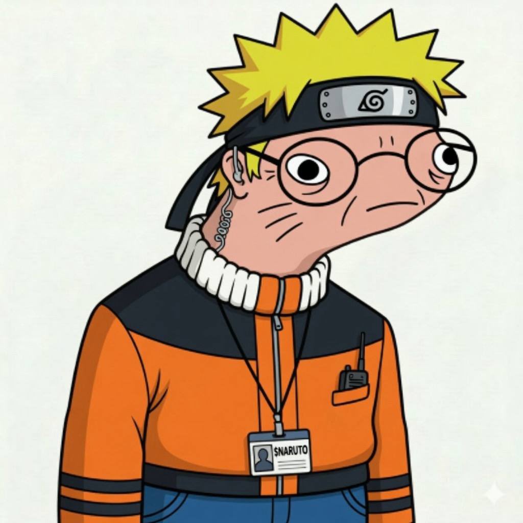 comrades  

naruto after 10 years of grinding d-rank missions  

now he's S Naruto  
full time security shinobi  

glasses? check  
walkie talkie? check  
ID card that says NARUTO? check  

he doesn't believe it anymore  
he just verifies it  

the jutsu is now 9-to-5  

OG