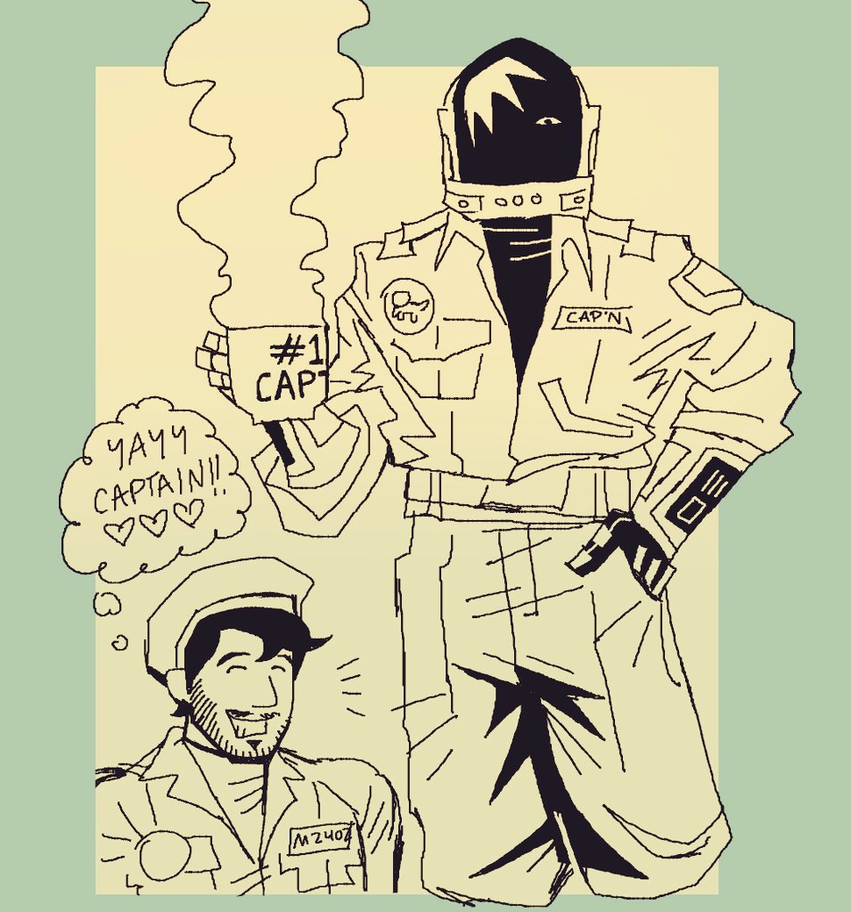 greasby10's tweet photo. "captain iswm. stares yearningly if its ok witu" -> captain and their favorite subordinate https://t.co/2DcYwoPnmq https://t.co/aICt8jixPf