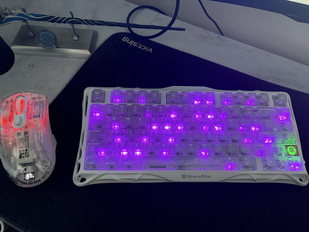 CFloss91's tweet photo. Early birthday present from the man 🥰. @GravaStar_ keyboard and a @ATTACKSHARKGEAR mouse! Can’t wait to use these in action! Improve my gameplay please!!! #gamer #excited #marvelrivals #overwatch https://t.co/sGbzmku4mW