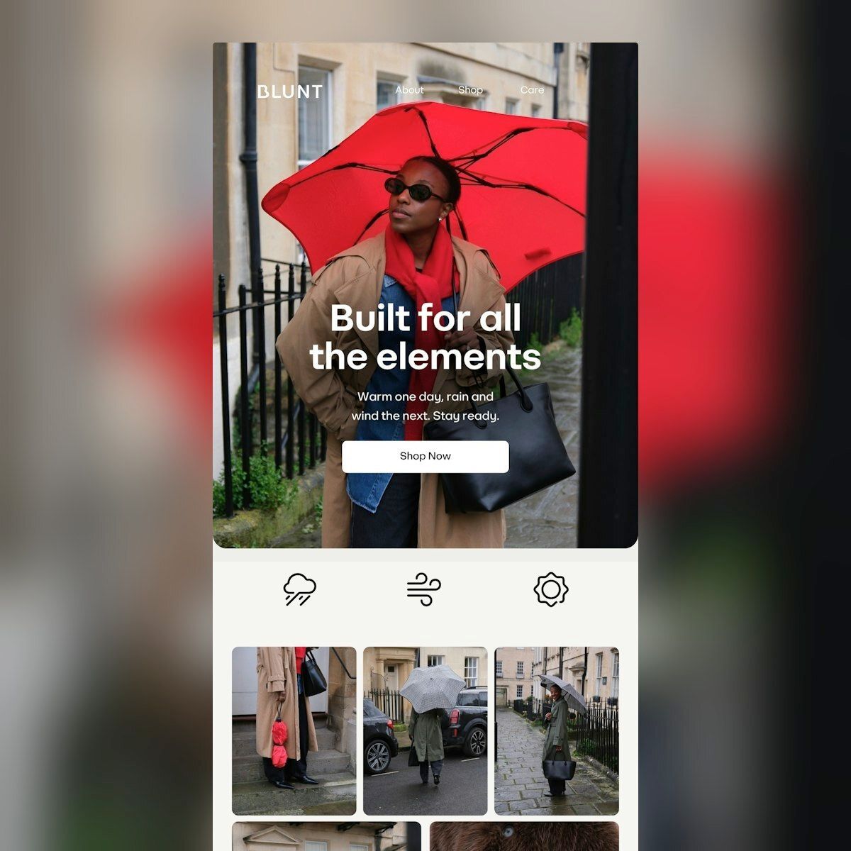 emaillove's tweet image. Weather-themed storytelling positions the product as a seasonal essential and engineered investment. Strong product photography against rain-soaked backdrops visually reinforces durability. The layout builds confidence from hero to social proof. 🌧️ #MarketingTips