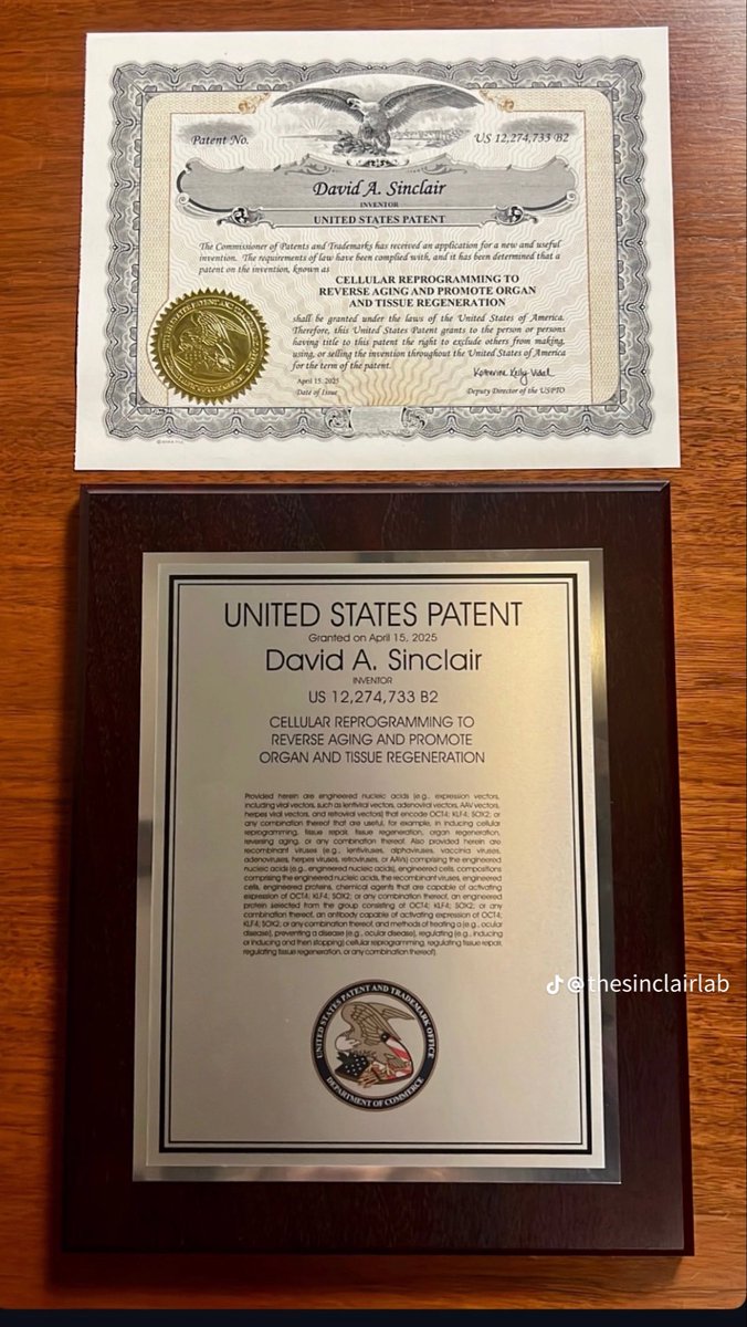 This patent was filed just before 2026 and is very interesting.

Take a look at the name!

“CELLULAR REPROGRAMMING TO REVERSE AGING AND PROMOTE ORGAN AND TISSUE REGENERATION”

Well done <a href="/davidasinclair/">David Sinclair</a> 👏