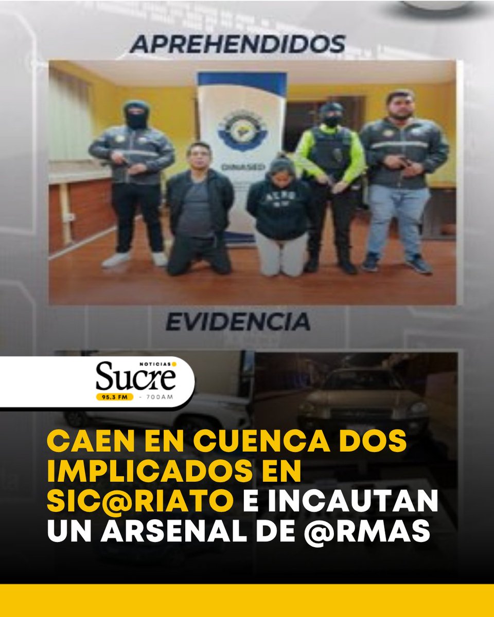 sucrenoticiasec's tweet image. La @PoliciaEcuador logró la captura de un hombre y una mujer presuntamente vinculados al sicariato ocurrido el pasado 3 de abril en el sector #LaDolorosa, en #Ricaurte, #Cuenca. Ambos detenidos cuentan con antecedentes por robo.
.
El operativo se desarrolló tras un allanamiento