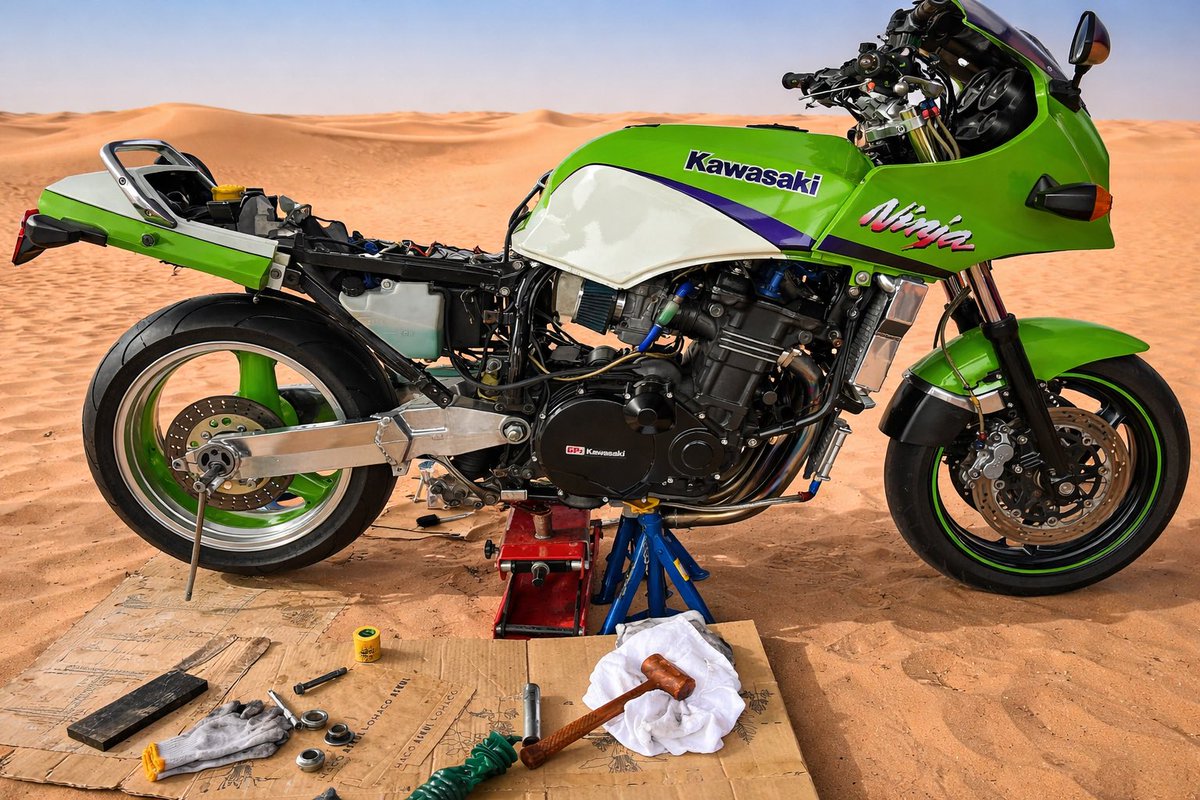 17clipper17's tweet photo. Ninja足回り強化計画in実家泊まり込み合宿

今日はリアをガラッと交換
ZZR1100Dのスイングアーム
ZRX1200Rホイール、ブレーキキャリパーを移植

リアスプロケは新品サンスターを購入←めっちゃ値上がりした？？

明日は三又とフォークを移植かな？

#gpz900r 
#zzr1100 
#zrx1200r https://t.co/u8MpJCfVGR