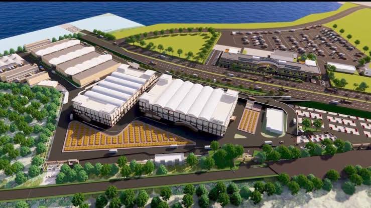 Updatestrichy2's tweet image. Construction 🏗️ Update of 22 Acre Periyar Integrated Market Complex at Panjappur 

Project Phase 1 nearing completion and Construction begins for Phase II  (center Part of the Render) #Trichy #Market #Project