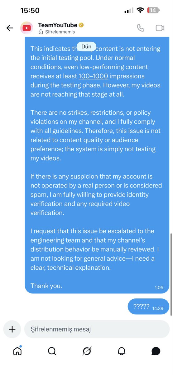 MMTERGL's tweet photo. @TeamYouTube Why aren't you addressing our problems? I'm talking to you about a serious short feed distribution problem, and a lot of time has passed. Please look into this issue. https://t.co/nxKZAwvV5Y