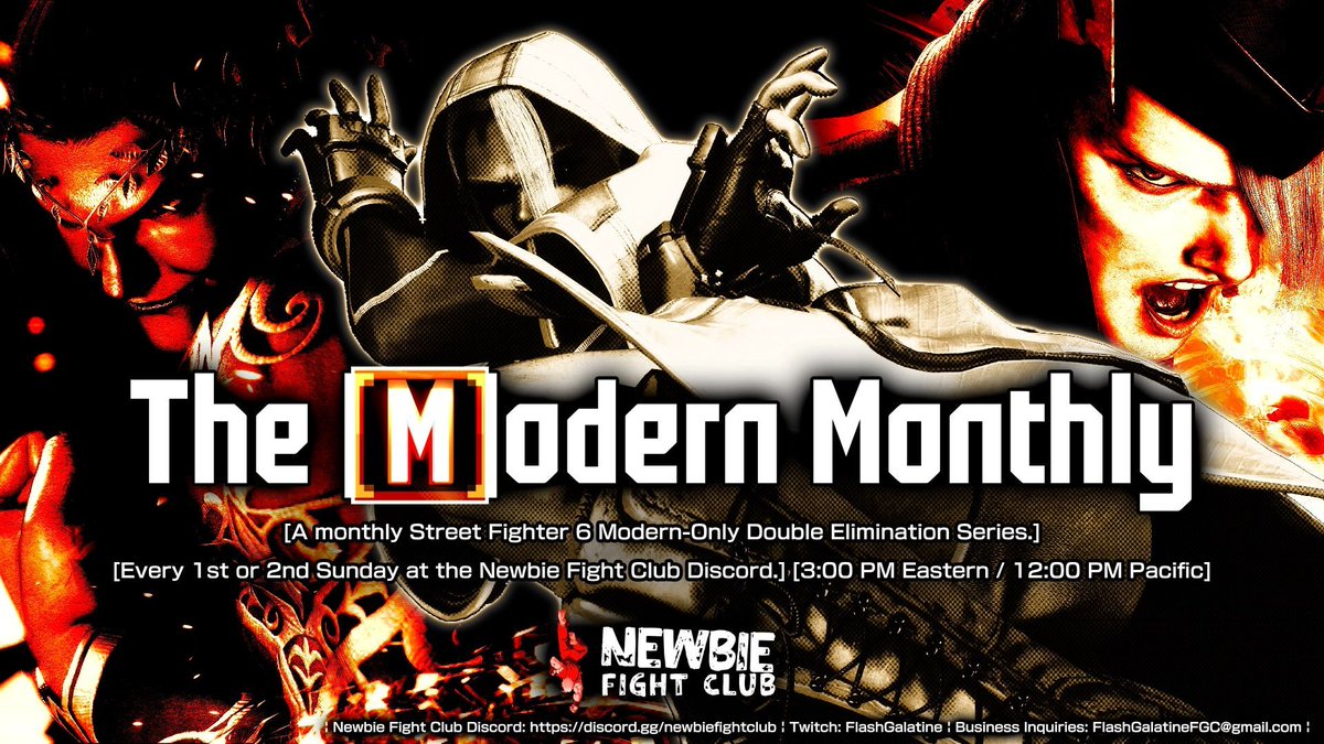 NewbieFightClub's tweet photo. THIS SUNDAY is The Modern Monthly 16!
~ The SF6 Newbie Fight Club's Modern-only Tourney Series! ~

Start Time: April 5, 2026. 3:00 PM EDT / 12:00 PM PDT

You can sign up here: https://t.co/dul5n0wfwZ 
Also stop by our Discord: https://t.co/7YkBAORMKn https://t.co/rzpyoBifl7