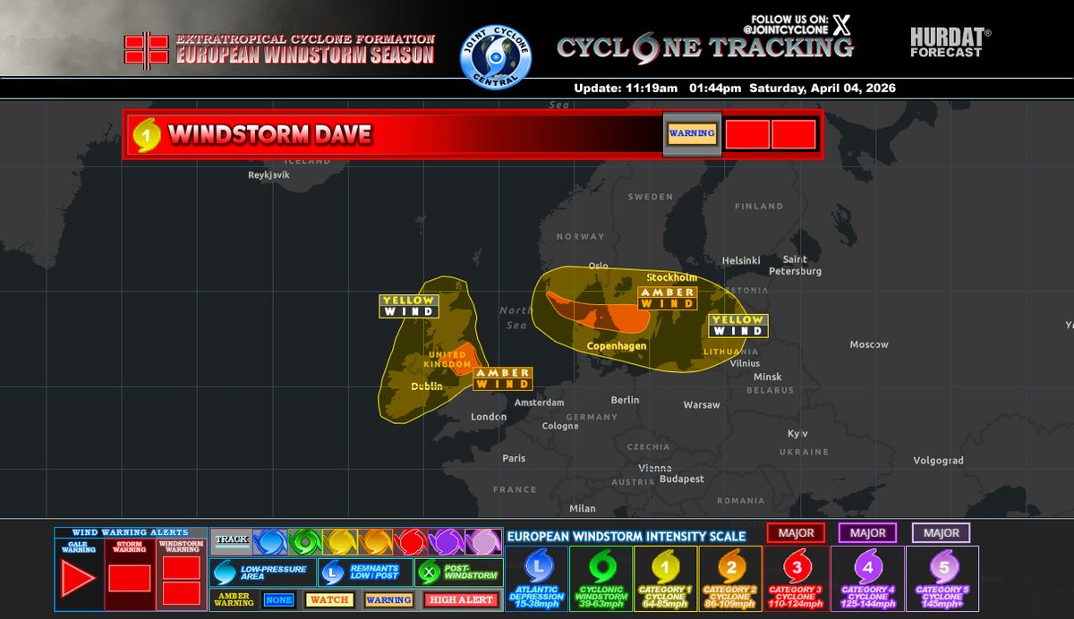 JointCyclone's tweet photo. #StormDave is impacting parts of northern and western Europe, bringing widespread strong winds and hazardous conditions from Saturday night into Easter Sunday. https://t.co/DdUOYGRyTU