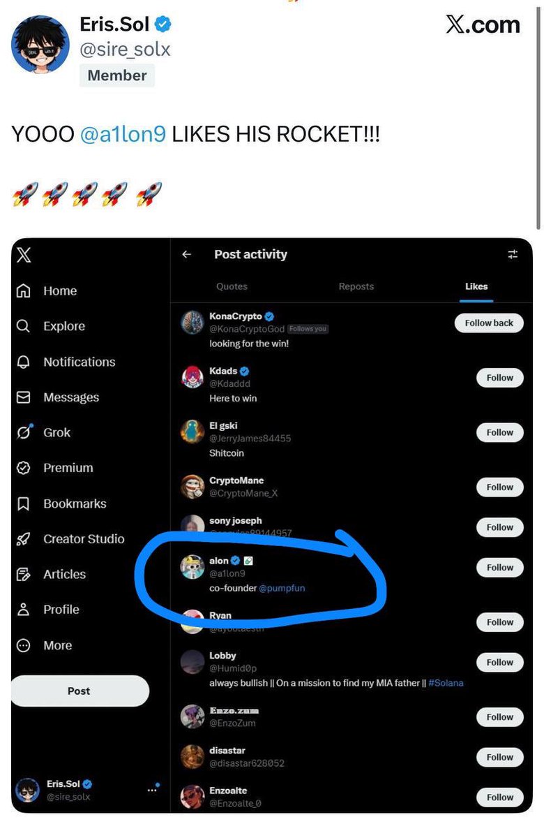 codebryson's tweet photo. WOW! 😳 Holy god candle! 

The founder of PumpDotFun Alon just liked a community member’s tweet he made of him 

This was also trending #1 on pumpfun a few hours ago 👀🚀

4YiLHDR4B4pE4R5GUMA8HG8YunyeLwcobtEtvwMupump https://t.co/fogiQHWQK6