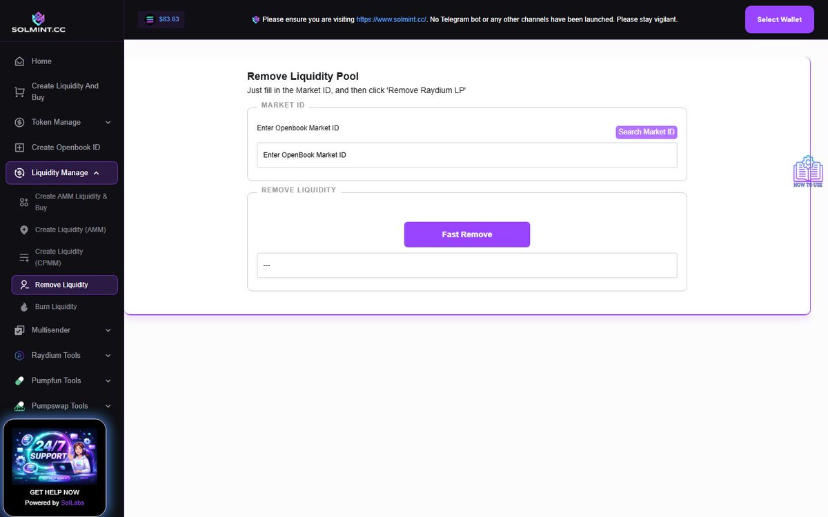 solmint_cc's tweet photo. Remove Liquidity

Pull your liquidity from Raydium AMM pools in one click. Get every last token back, no code needed.

How To Use: https://t.co/0aWQBxluvr https://t.co/t8Ly4qm8Ch