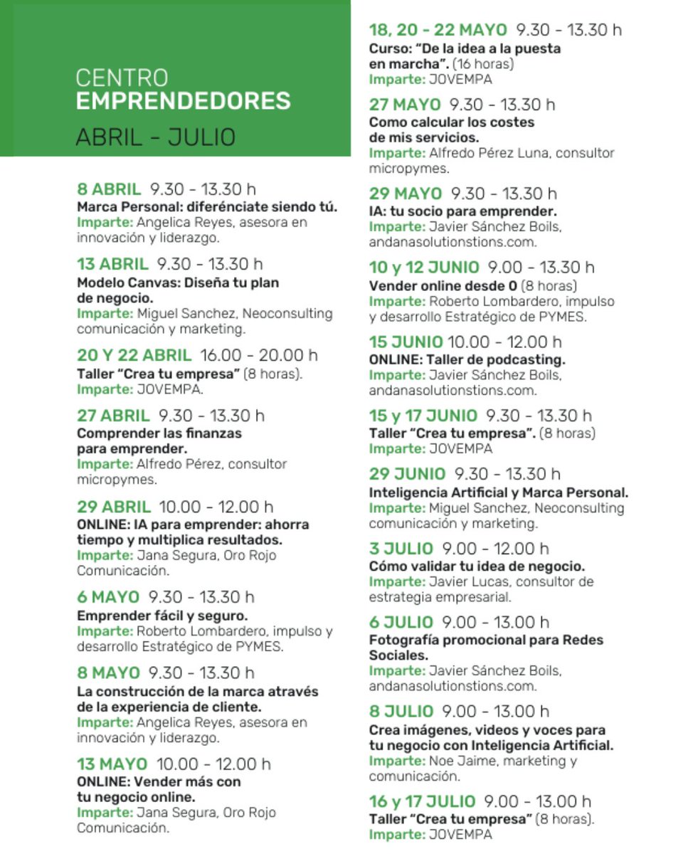 ImpulsAlicante's tweet photo. ¿Quieres poner en marcha tu idea?💼

Nueva programación 2026 de Impulsalicante con sesiones para emprender, mejorar tu negocio y desarrollar habilidades clave🚀

De abril a julio en Alicante.
Inscripciones abiertas. https://t.co/1sqDU9srQK